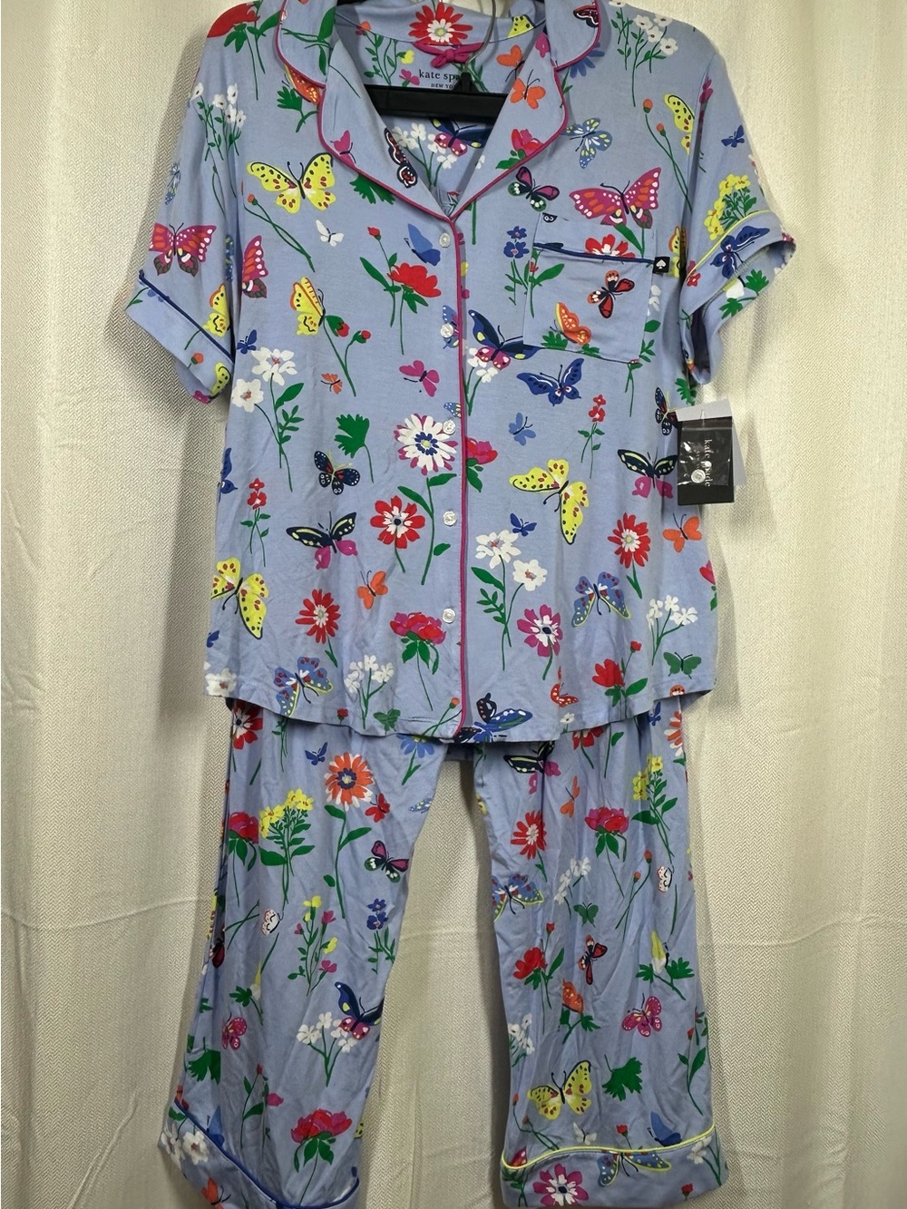 New Kate Spade Butterfly & Blooms Short Sleeve Notched Pajamas Pjs Size Large